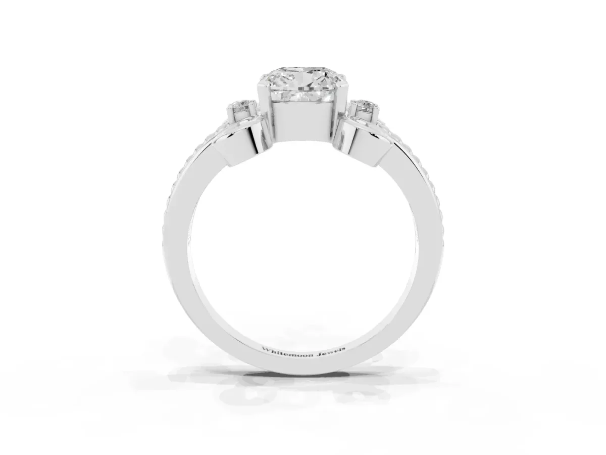 Cushion Cut Solitaire Twisted Band Scroll Prong Ring Silver