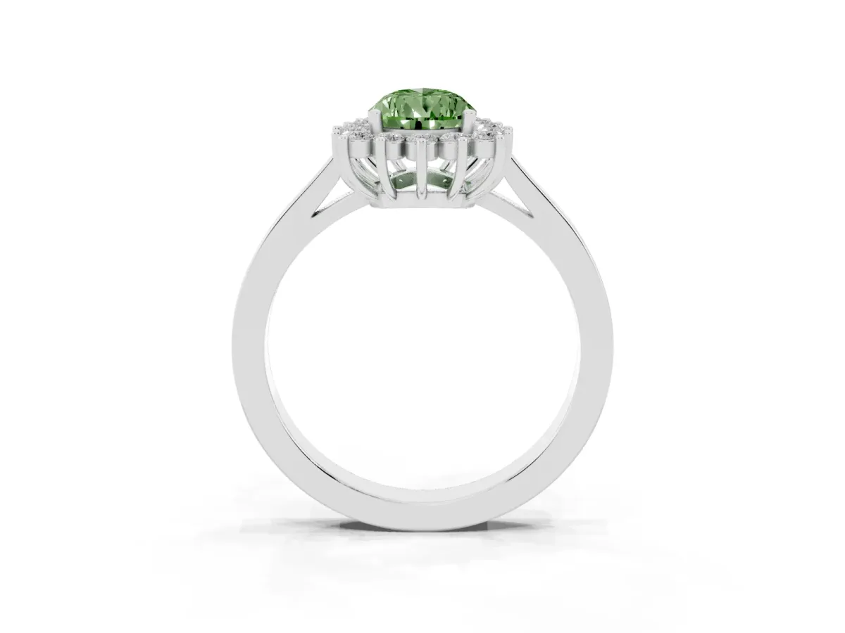 Fancy Green Pear Cut Cut Diamond Halo Ring with Round Brilliant Halo and Solitaire Band Silver