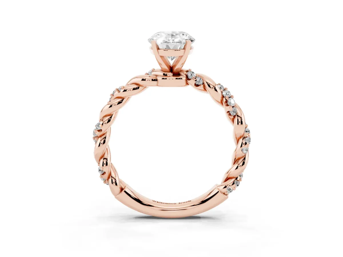 Oval Cut Diamond Solitaire Ring with Twisted Band and Pavé Accents Rose gold
