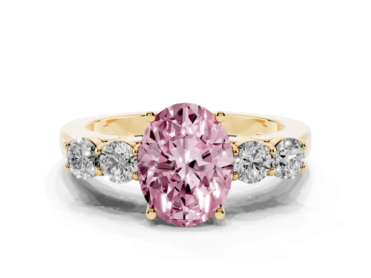 Fancy Pink Oval Cut Cut Diamond Five-Stone Prong Set White Gold Ring Yellow gold