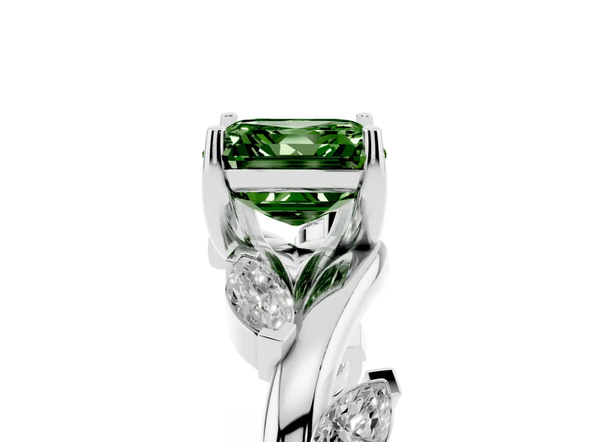 Fancy Green Asscher Cut Solitaire Twisted Band Marquise Accent Prong Setting Ring Silver