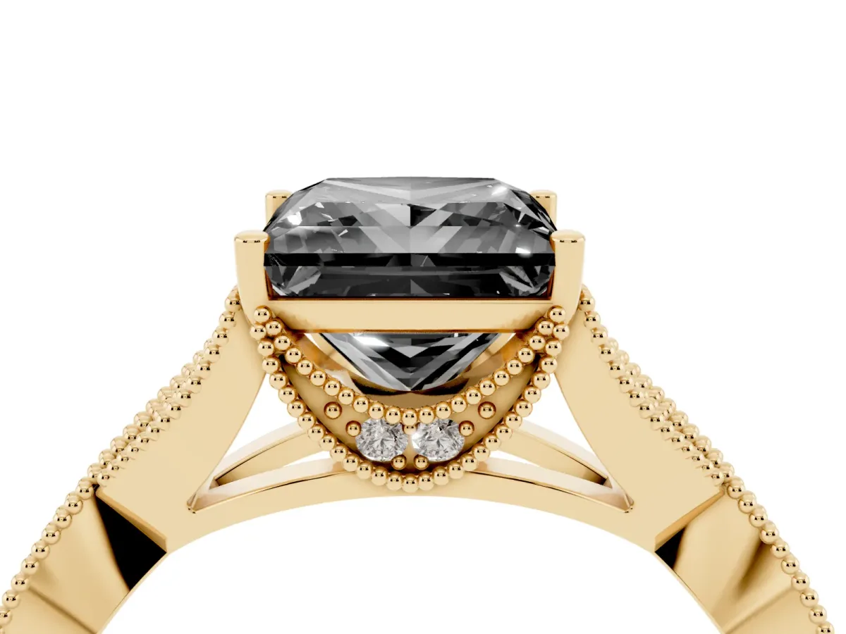 Fancy Black Princess Cut Cut Diamond Twisted Band with Milgrain Pave Setting and Four-Prong Setting Yellow gold