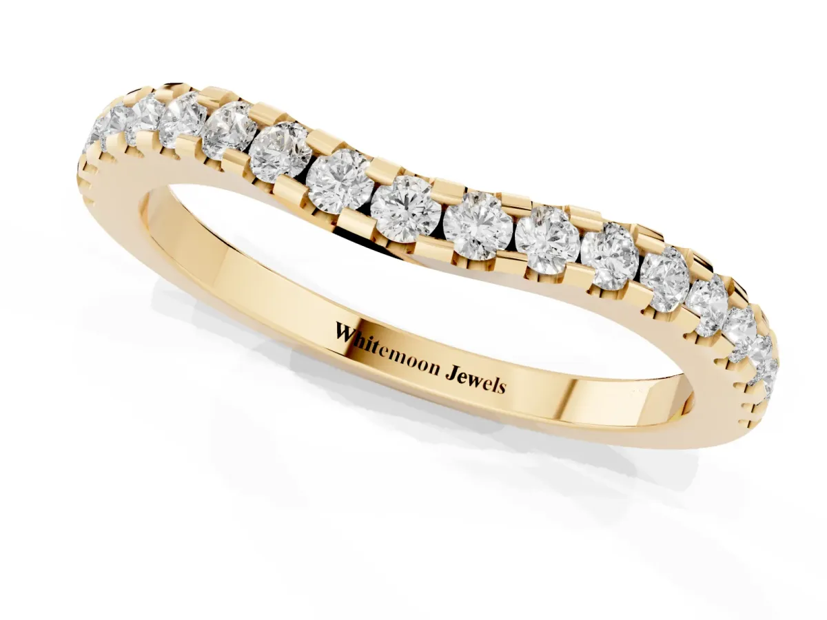 Pavé Round Diamond Curved Wedding Band Yellow gold