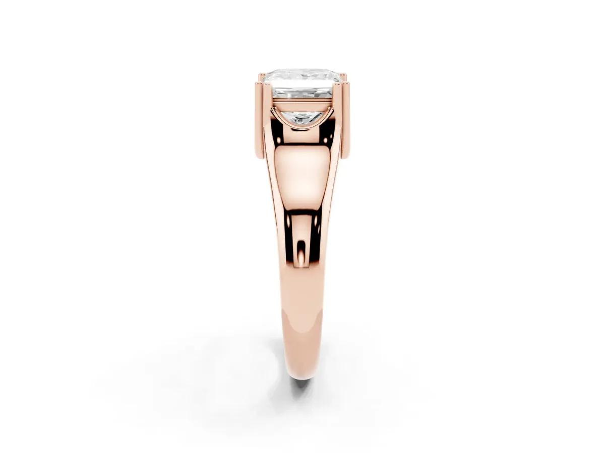 Princess Cut Diamond Solitaire Ring with Wide Band and Prong Setting Rose gold