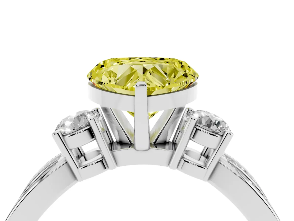 Fancy Yellow Three-Stone Heart Cut Cut Diamond Twist Band with Prong Setting Platinum