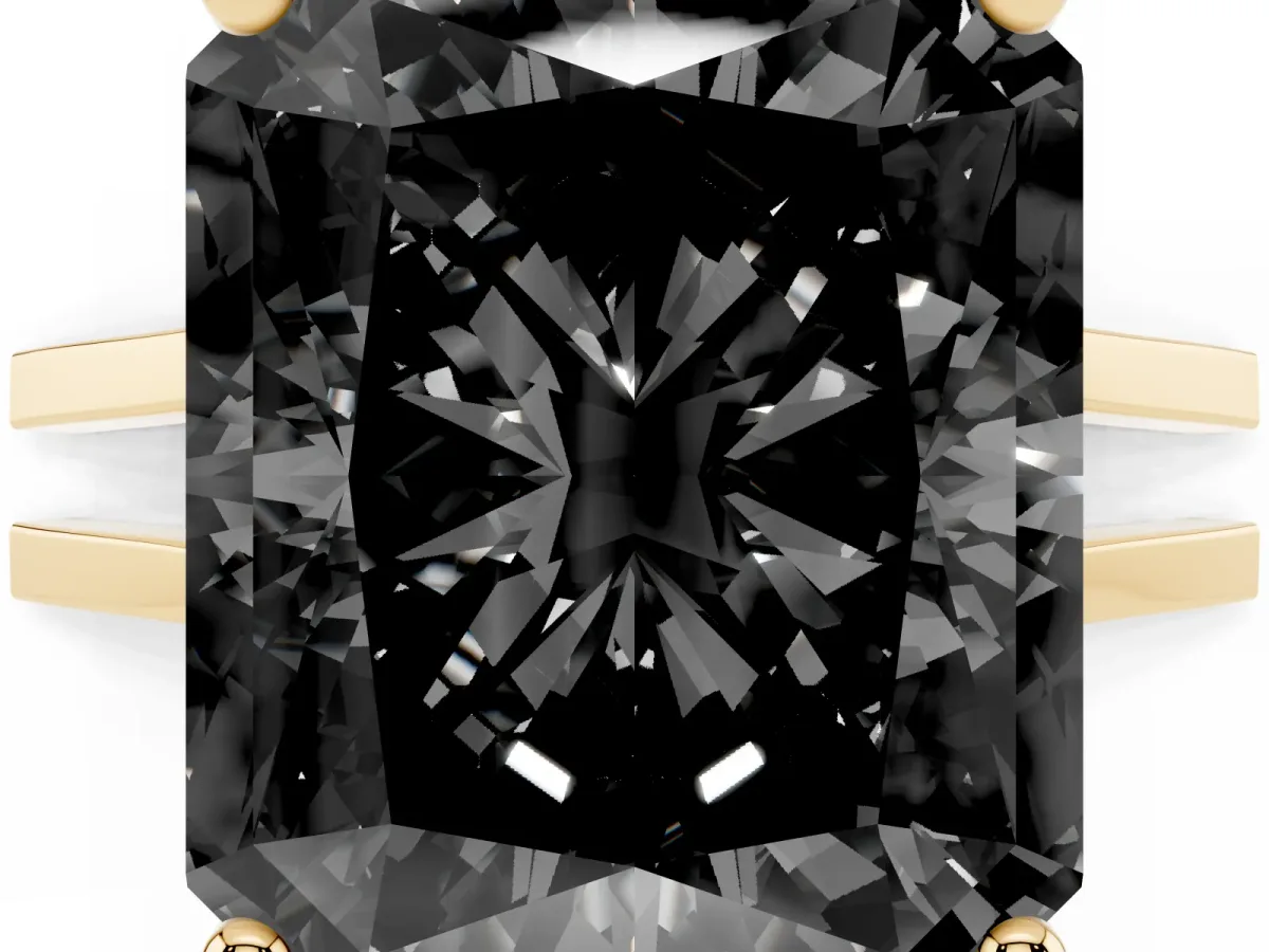 Fancy Black Radiant Cut Cut Diamond Solitaire Engagement Ring with Tapered Plain Band and Four-Prong Setting Yellow gold