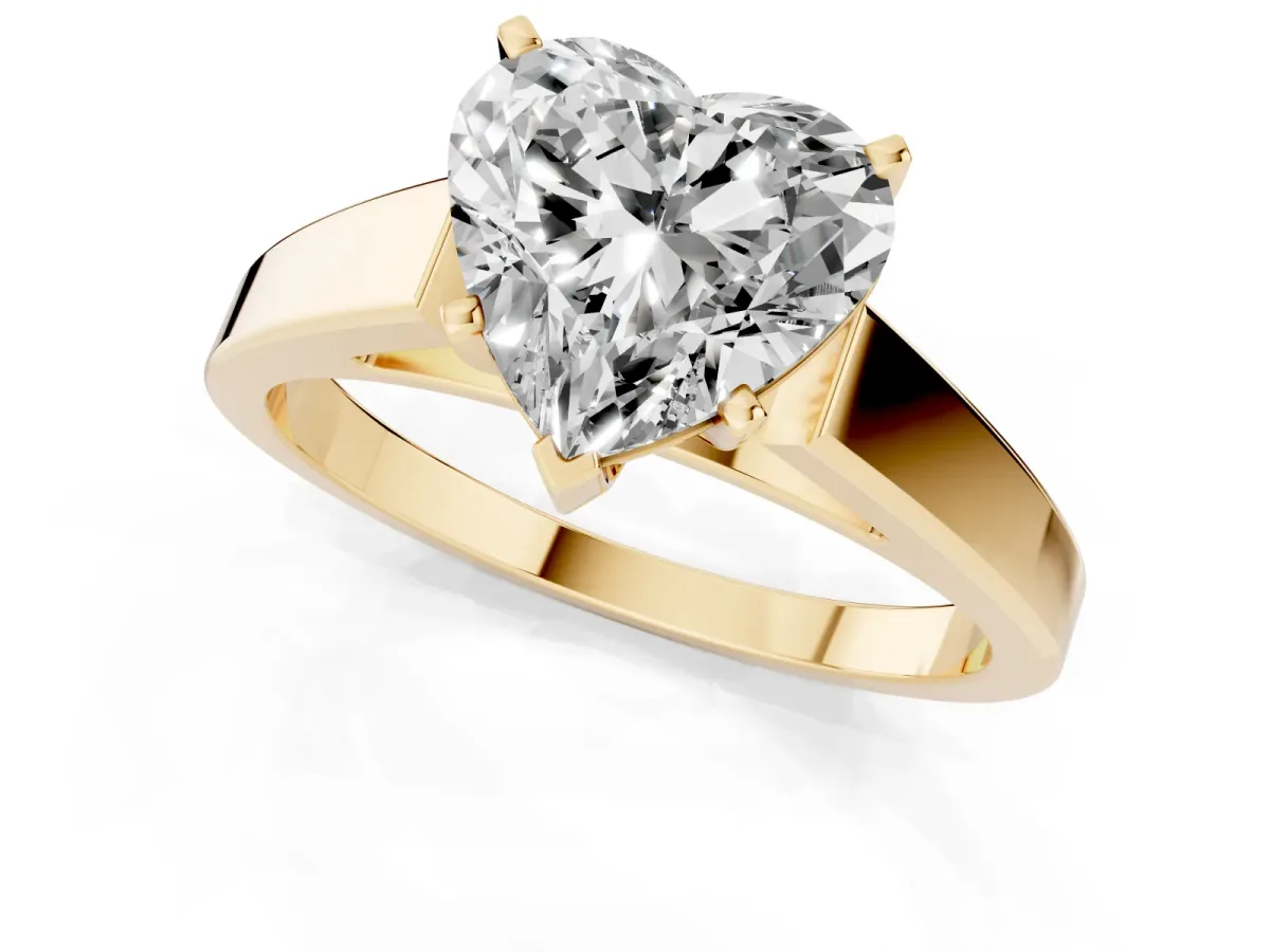 Heart Cut Solitaire Engagement Ring with Four-Prong Setting and Tapered Band Yellow gold