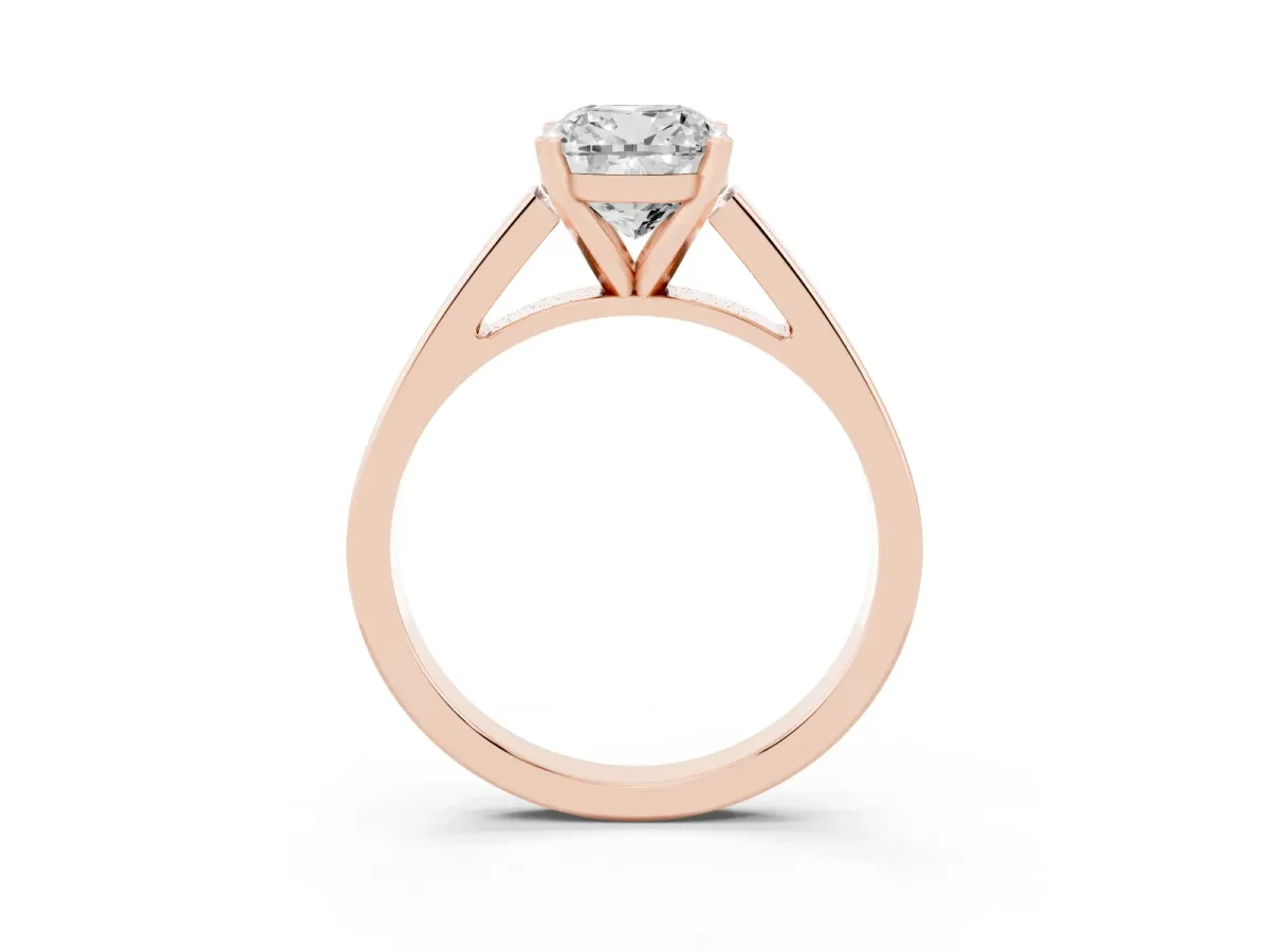 Cushion Cut Solitaire Engagement Ring with Four-Prong Setting and Tapered Band Rose gold