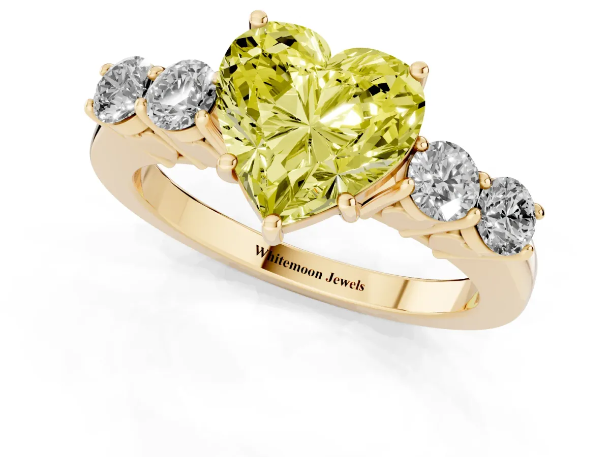 Fancy Yellow Heart Cut Cut Diamond Five-Stone Prong Set White Gold Ring Yellow gold