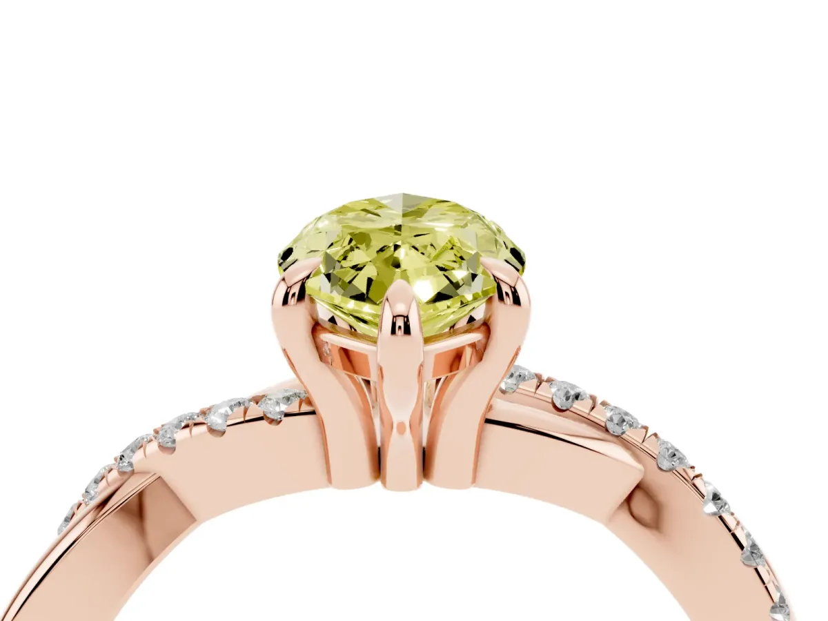 Fancy Yellow Marquise Cut Cut Diamond Twist Band Solitaire with Prong Setting Rose gold