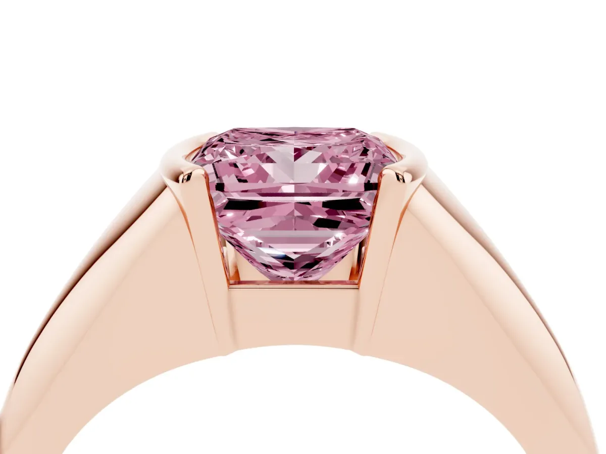 Fancy Pink Princess Cut Solitaire Tension Set Diamond Ring Rose gold