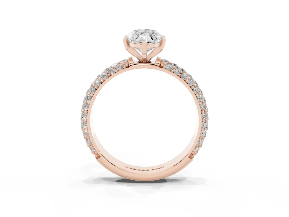 Marquise Cut Diamond Solitaire Ring with Prong Setting and Pavé Band Rose gold