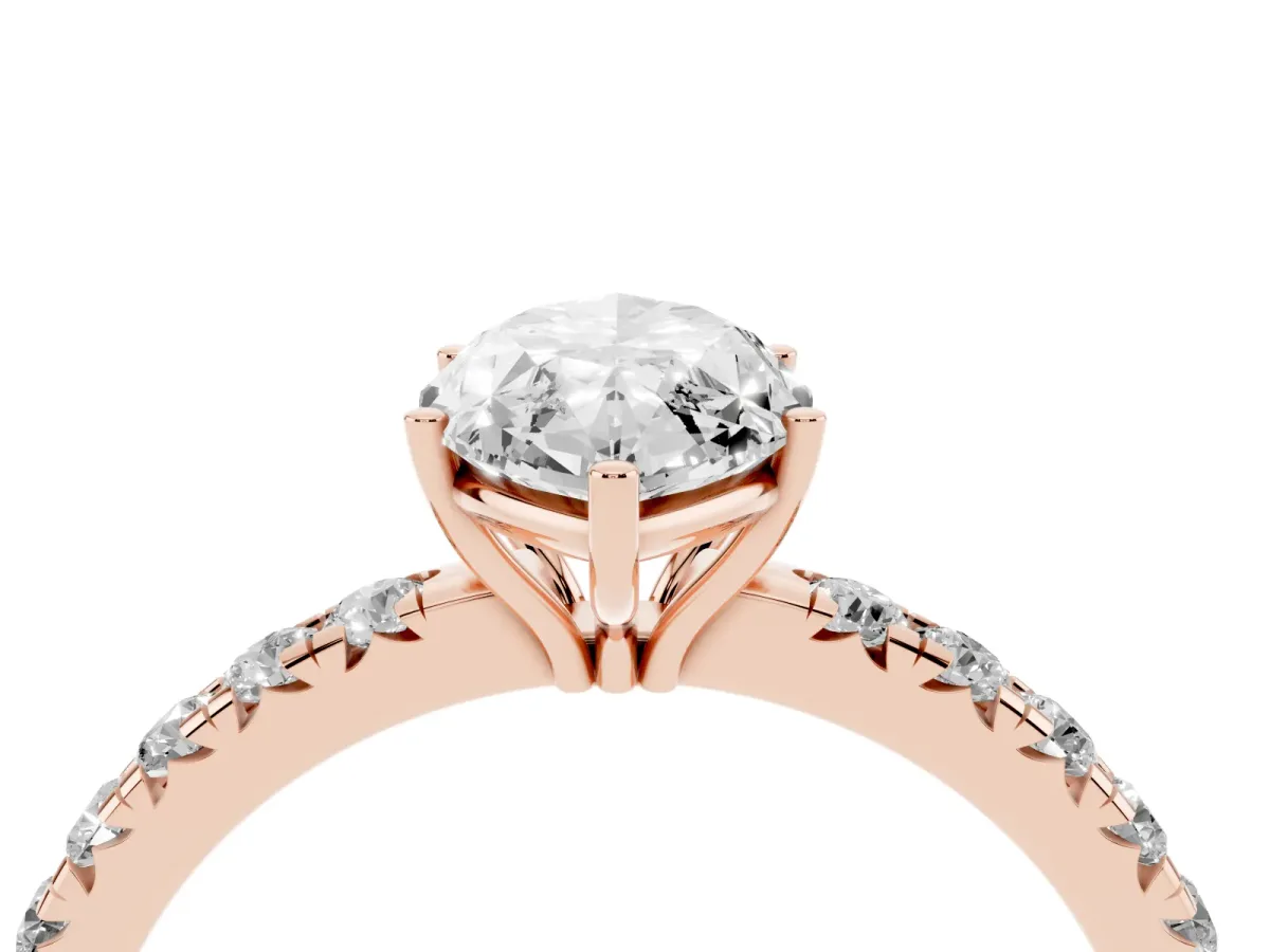 Marquise Cut Diamond Pavé Solitaire Engagement Ring with Four-Prong Setting Rose gold