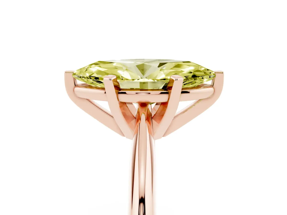 Fancy Yellow Marquise Cut Cut Solitaire Ring with Four-Prong Setting on a Classic Band Rose gold