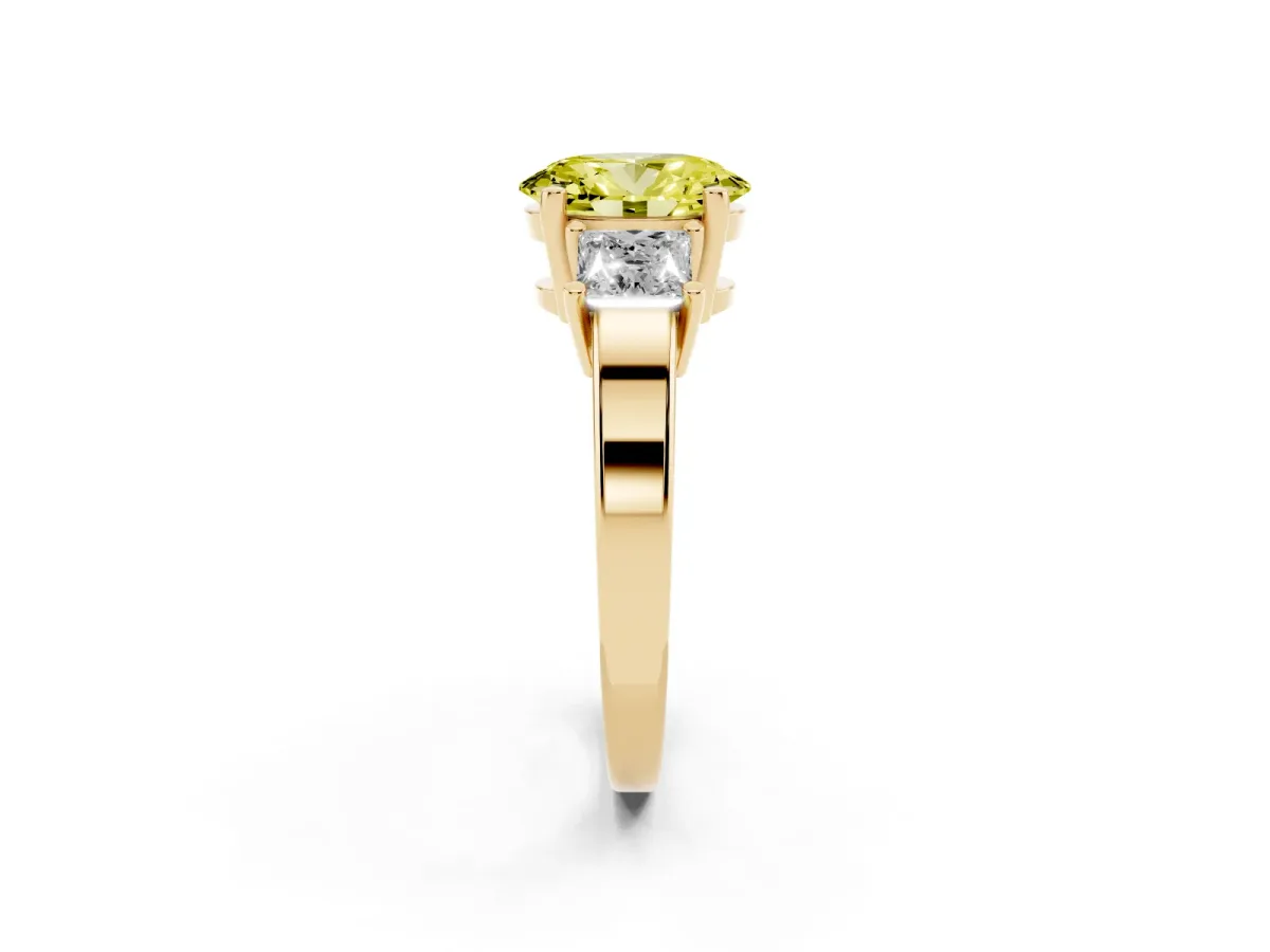 Fancy Yellow Three-Stone Oval Cut Cut Solitaire Ring with Prong Setting Yellow gold