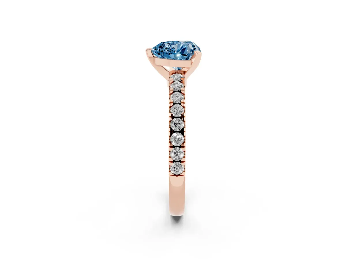 Fancy Blue Heart Cut Solitaire Diamond with Pavé Band and Four-Prong Setting Rose gold
