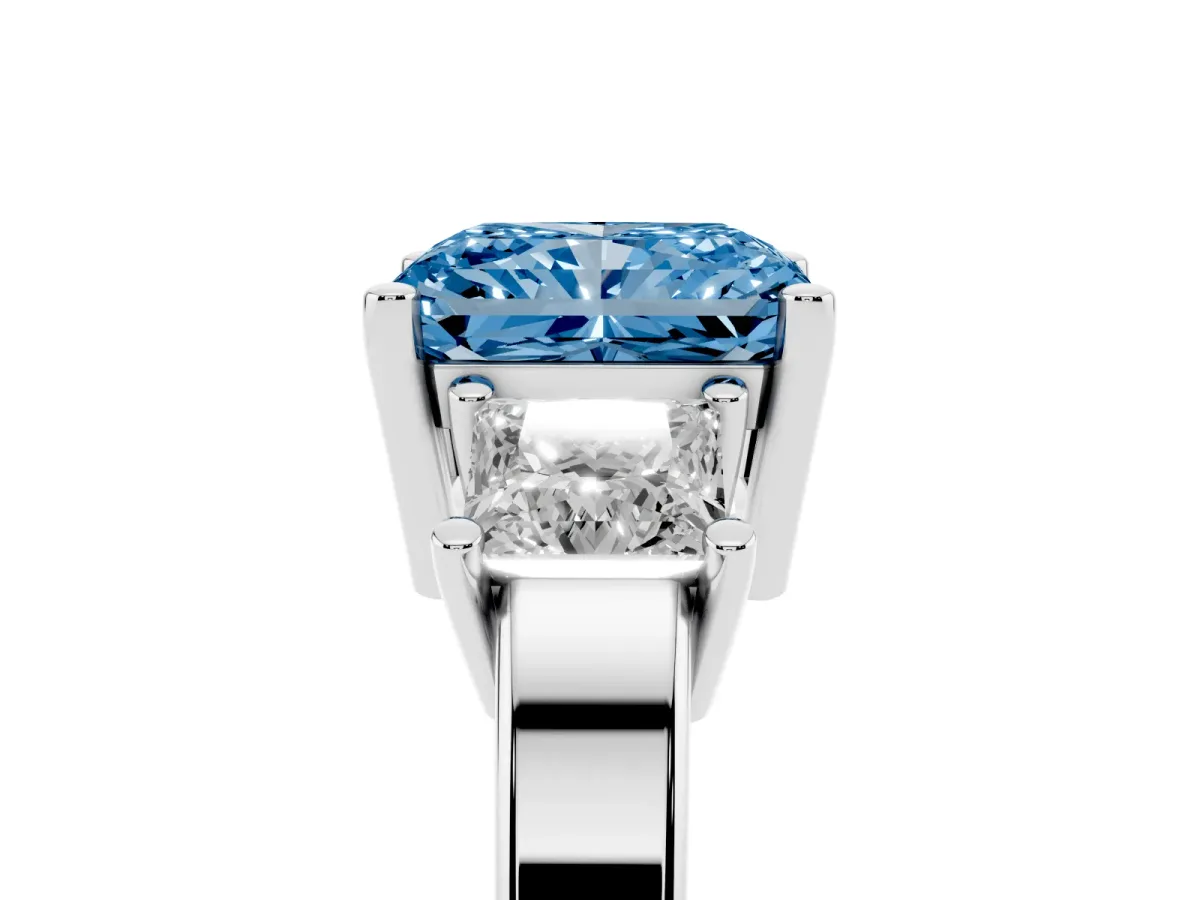 Fancy Blue Three-Stone Radiant Cut Cut Solitaire Ring with Prong Setting Silver