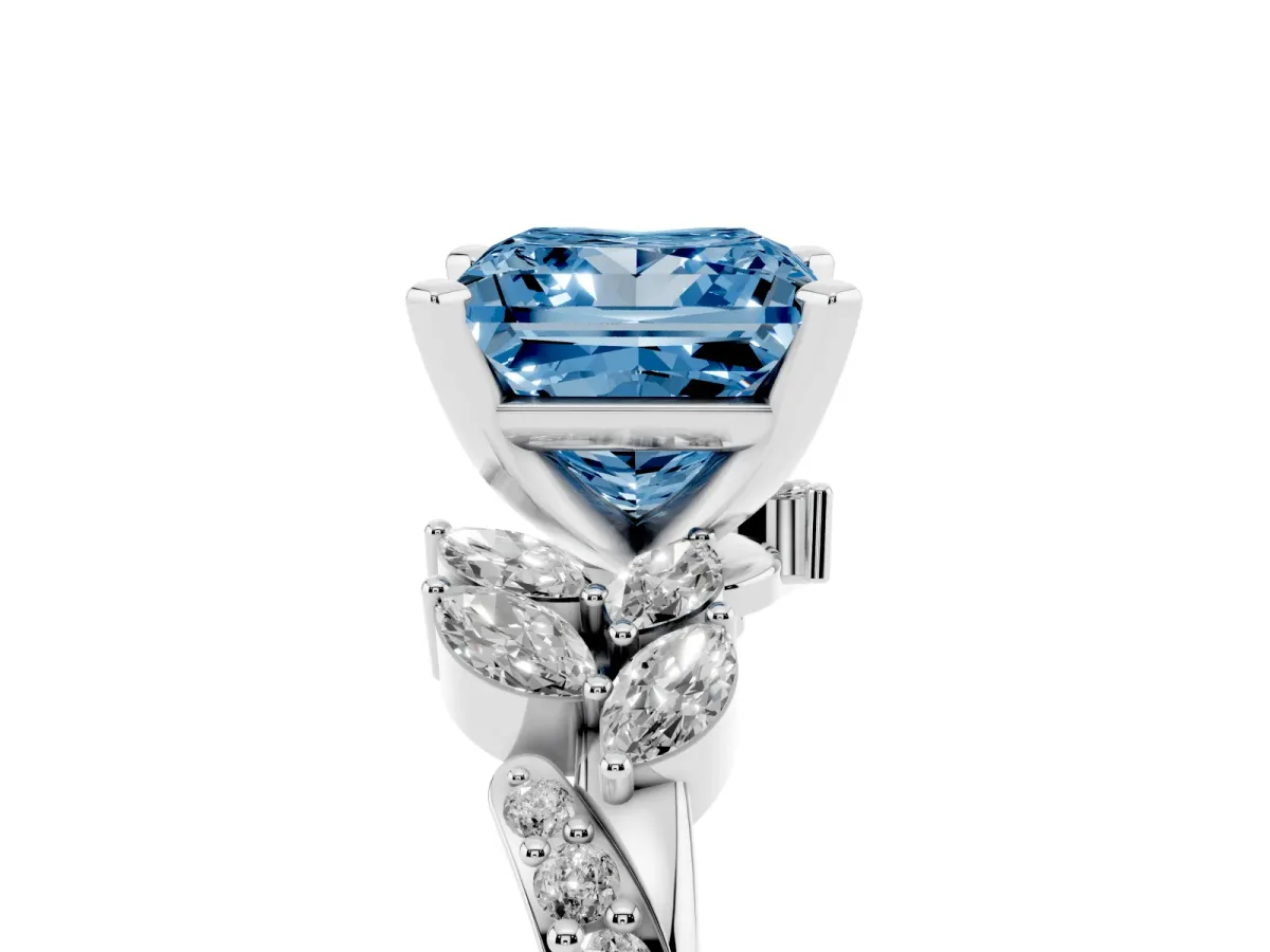 Fancy Blue Princess Cut Solitaire Marquise Twist Band with Six-Prong Setting Silver