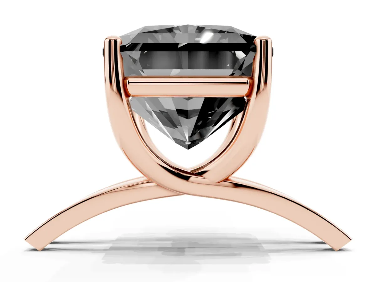 Fancy Black Radiant Cut Cut Diamond Solitaire Engagement Ring with Tapered Plain Band and Four-Prong Setting Rose gold