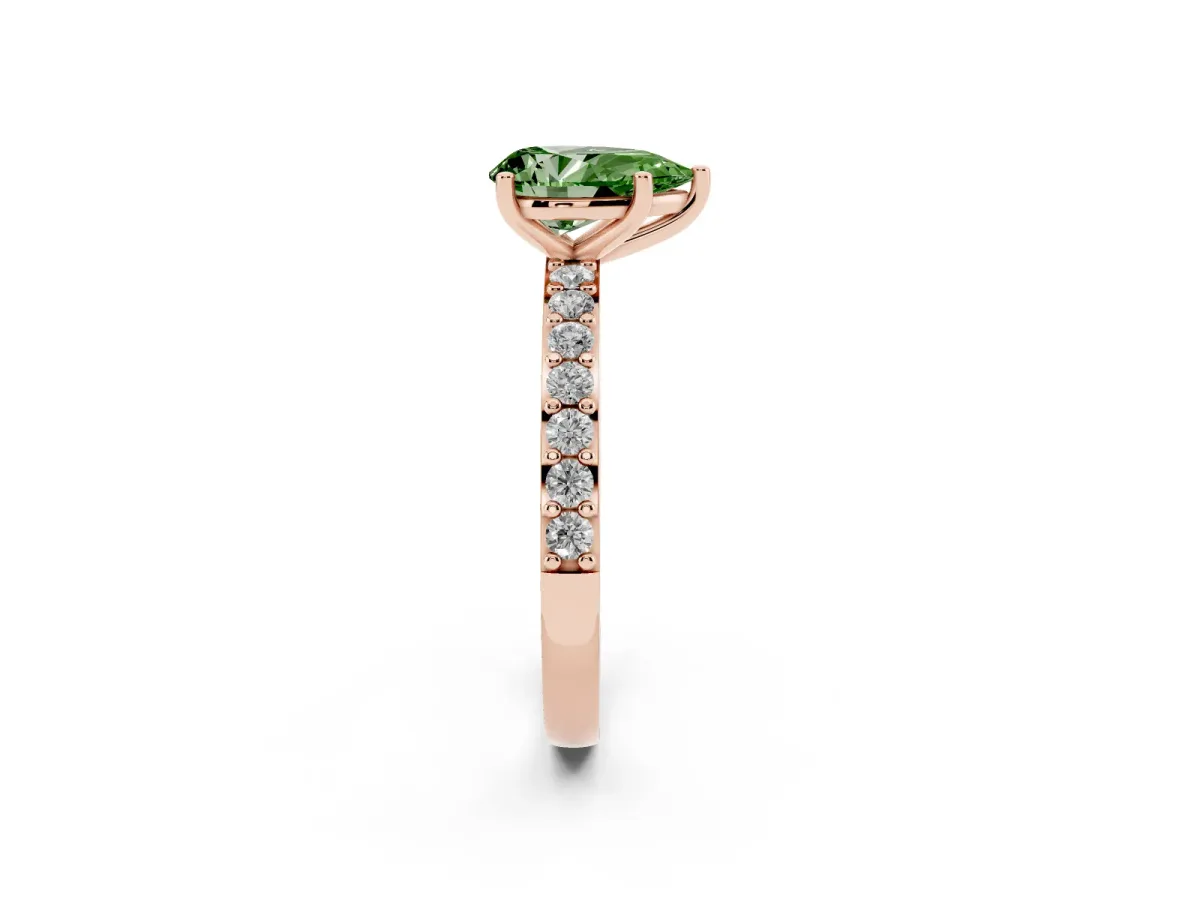 Fancy Green Pear Cut Cut Diamond Solitaire with Pave Band and Four-Prong Setting Rose gold