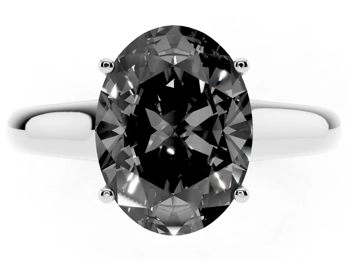 Fancy Black Oval Cut Solitaire Engagement Ring with Tapered Band and Four-Prong Setting Platinum