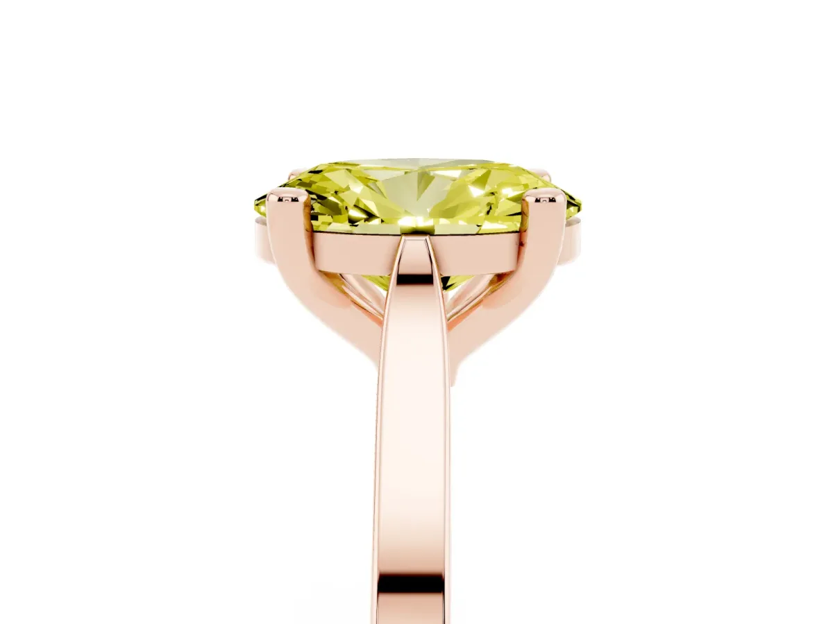 Fancy Yellow Oval Cut Solitaire Diamond Ring with Four-Prong Setting and Tapered Band Rose gold