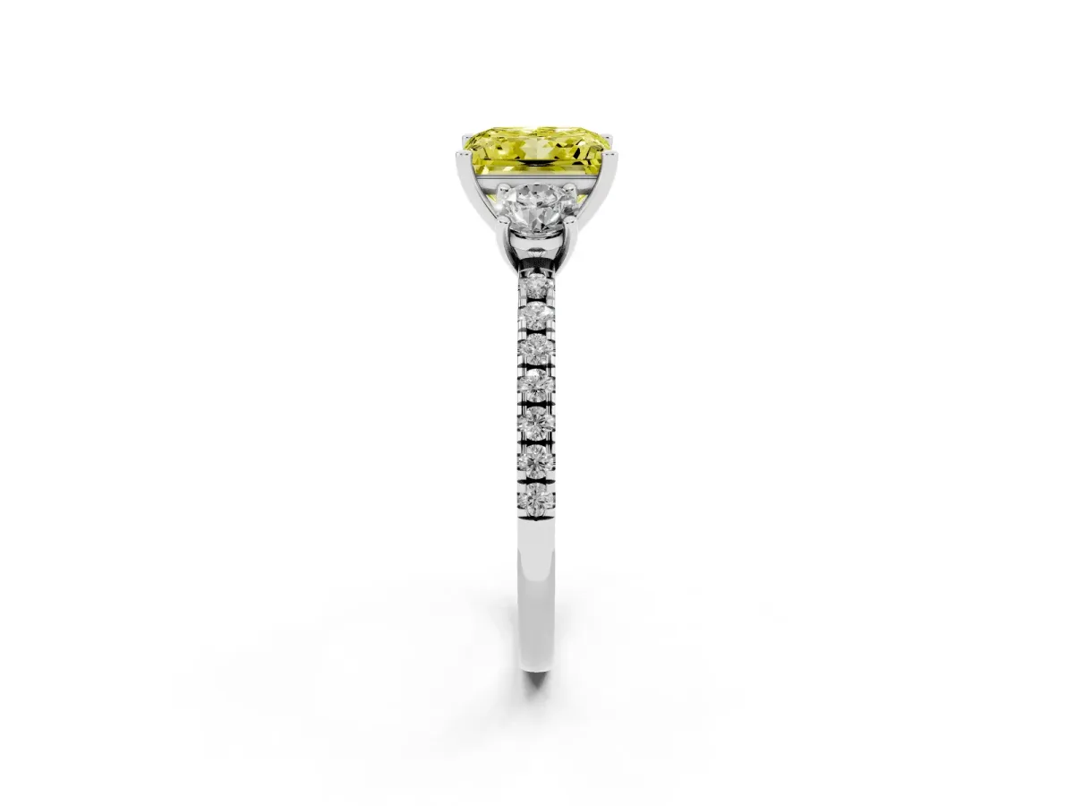 Fancy Yellow Three-Stone Princess Cut Cut Diamond Pavé Band with Prong Setting Silver