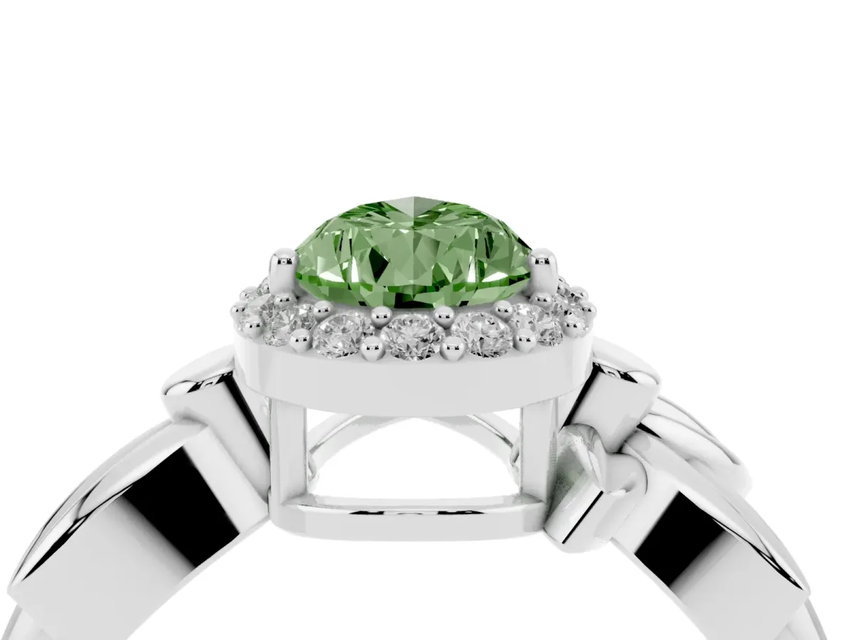 Fancy Green Pear Cut Halo Diamond Floral Band with Four-Prong Setting White gold