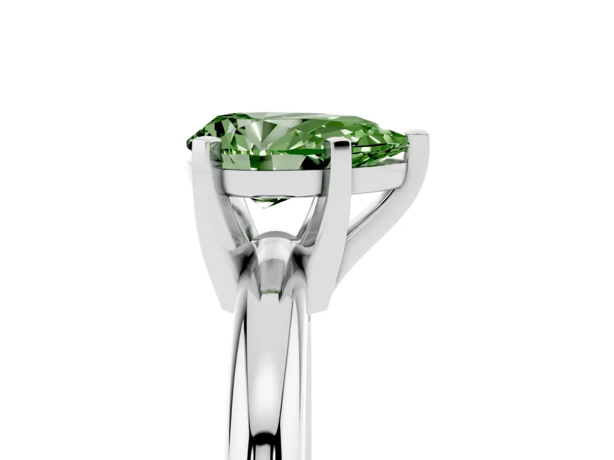 Fancy Green Pear Cut Diamond Solitaire Engagement Ring with Round Band and Four-Prong Setting Platinum
