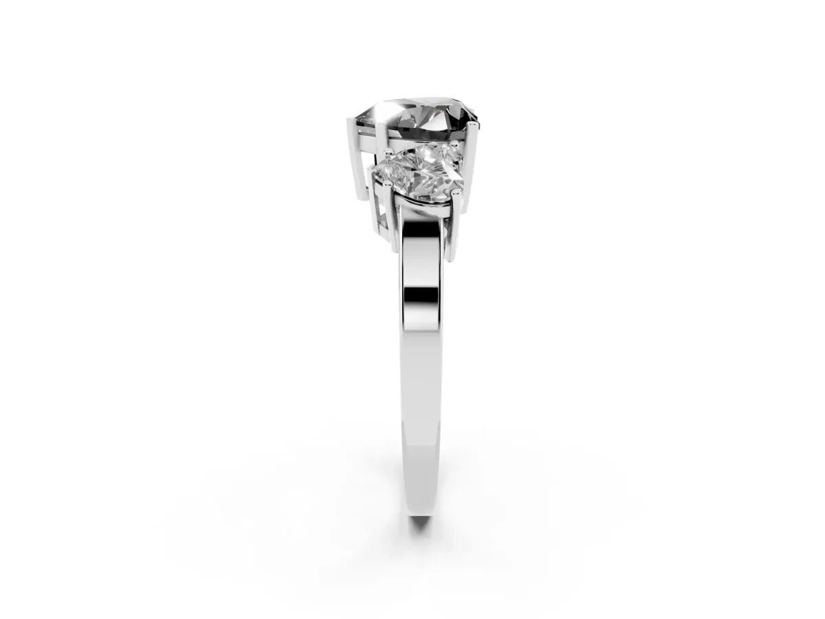 Fancy Black Three-Stone Heart Cut Cut Diamond Engagement Ring with Flat Band and Four-Prong Setting Silver