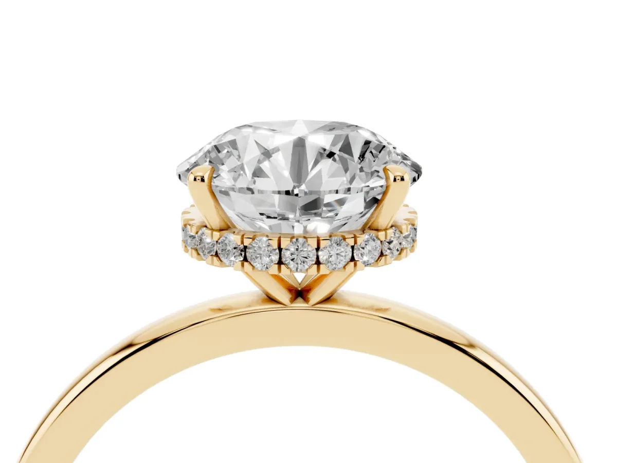 Round Cut Solitaire Engagement Ring with Cathedral Band and Four-Prong Setting Yellow gold