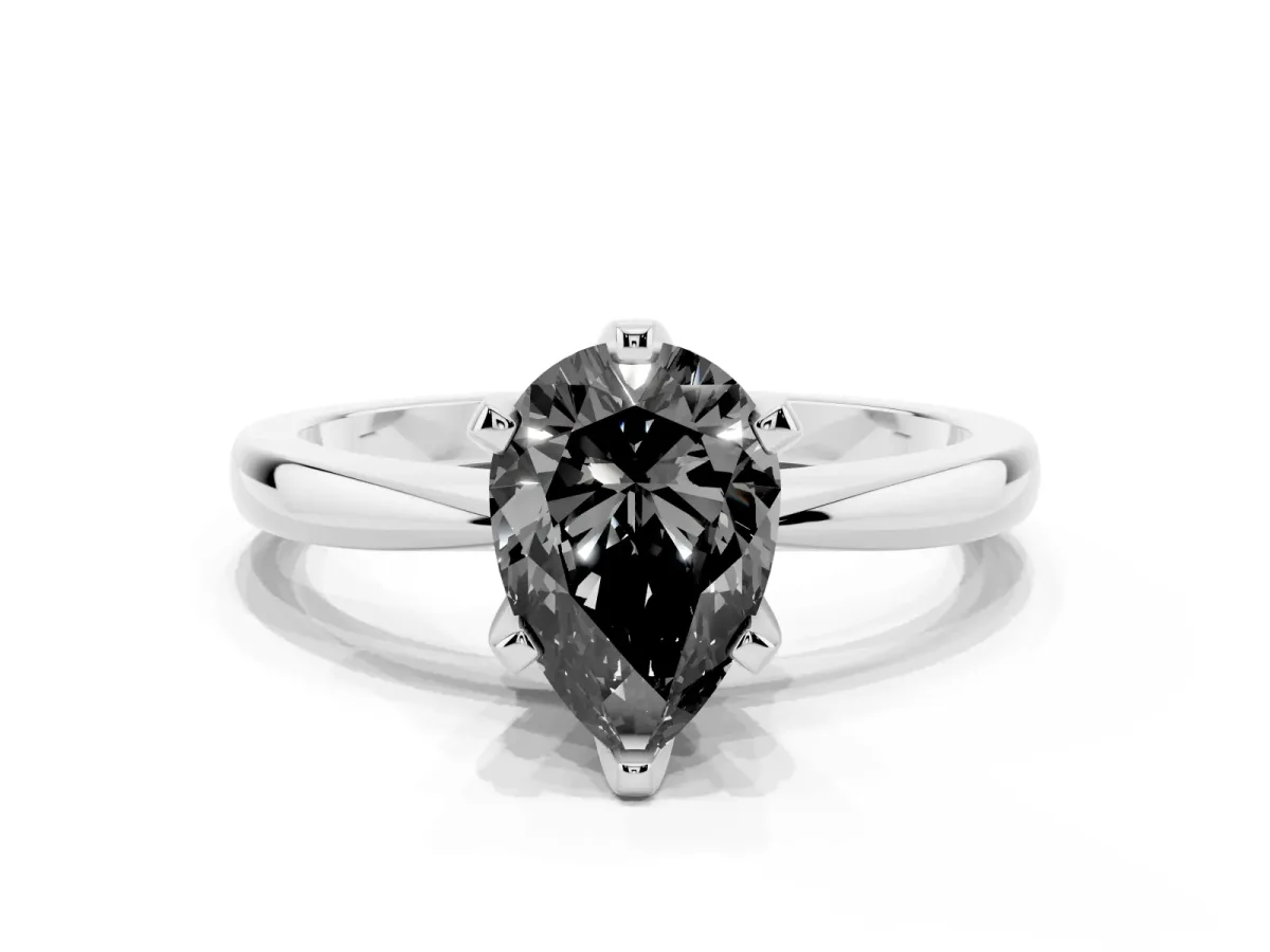 Fancy Black Pear Cut Solitaire Engagement Ring with Six-Prong Setting and Tapered Band Platinum