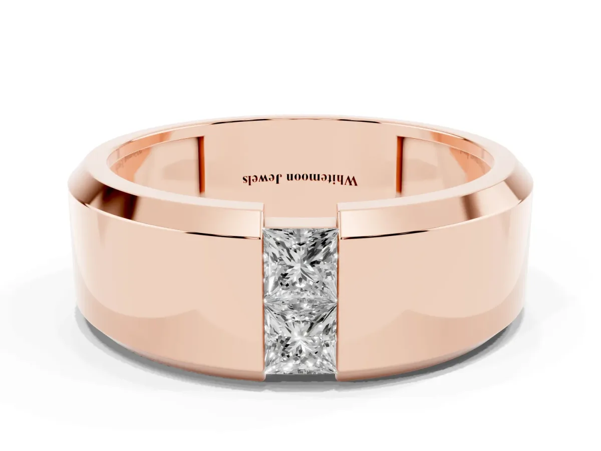 Princess Diamond Two-Stone Mens Band Rose gold