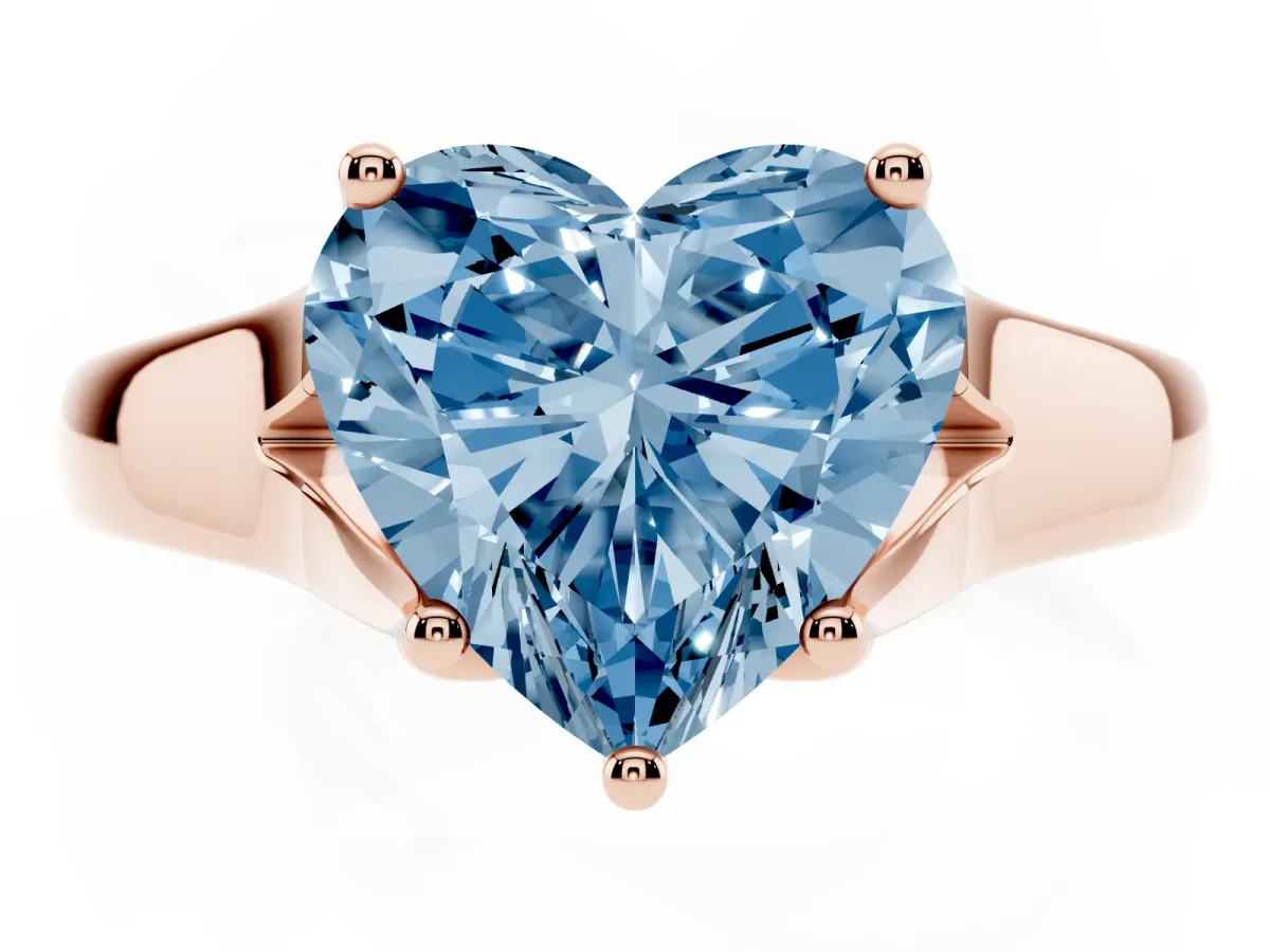 Fancy Blue Heart Cut Solitaire Diamond Ring with Cathedral Band and Four-Prong Setting Rose gold