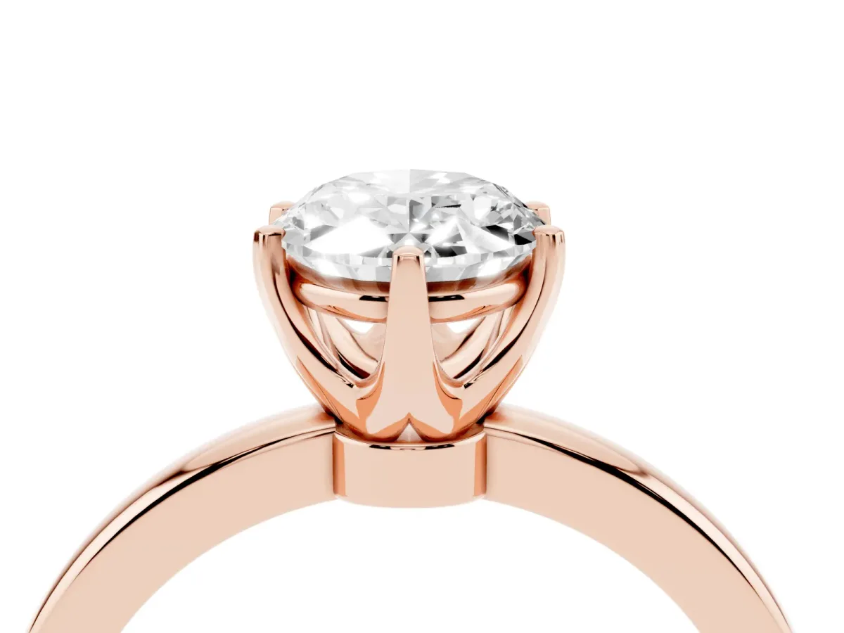 Oval Cut Solitaire Diamond Ring with Six-Prong Setting on a Classic Band Rose gold