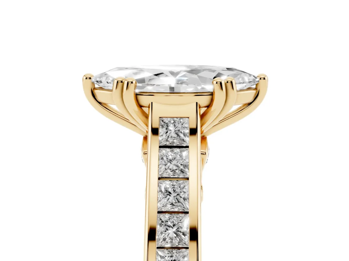 Marquise Cut Cut Channel Set Solitaire Engagement Ring with Prong Setting Yellow gold