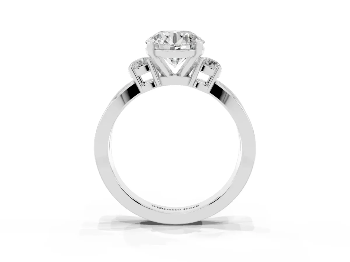 Three-Stone Round Cut Cut Diamond Twist Band with Prong Setting Platinum