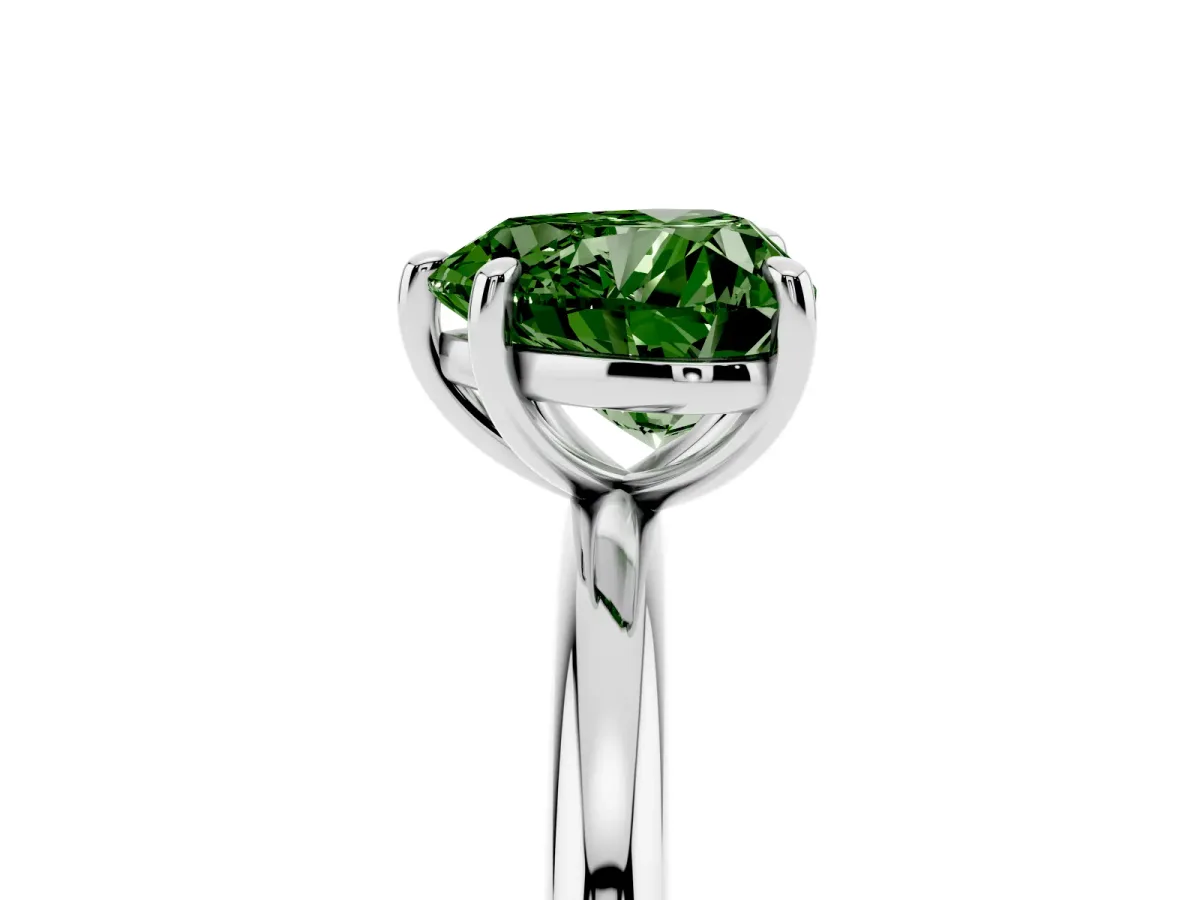 Fancy Green Heart Cut Solitaire Diamond Ring with Four-Prong Setting on a Plain Band Platinum