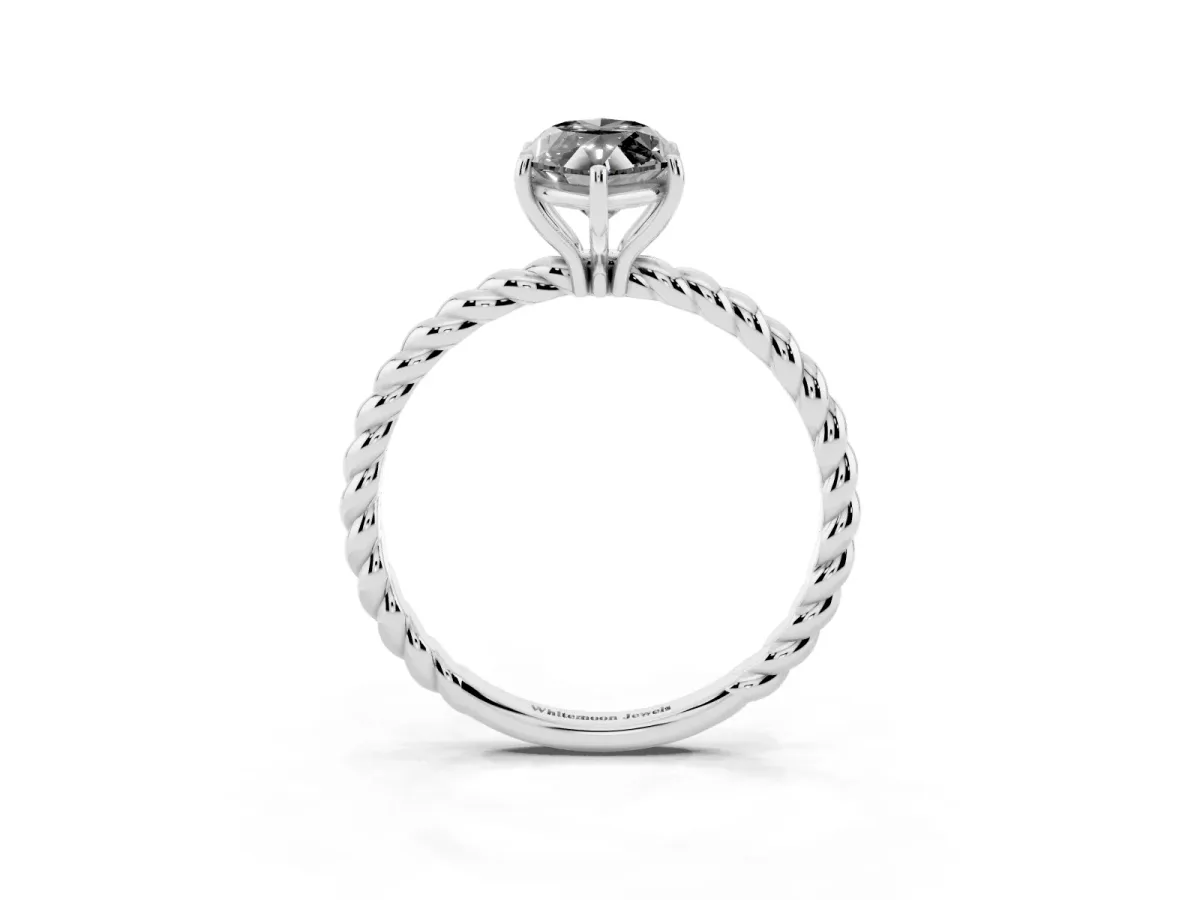 Fancy Black Marquise Cut Solitaire Twisted Band 4-Prong Ring Silver
