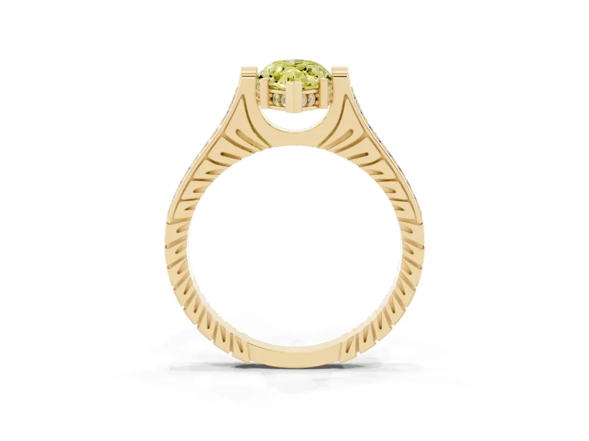 Fancy Yellow Marquise Cut Solitaire Diamond Ring with Channel Set Band and Bezel Prong Setting Yellow gold