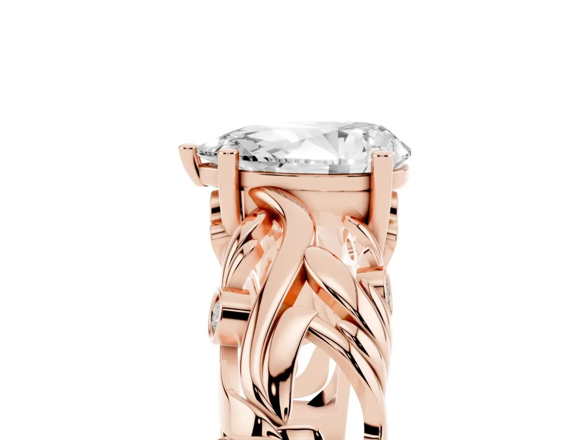 Pear Cut Solitaire Diamond Leaf-Inspired Vine Band Ring with Prong Setting Rose gold