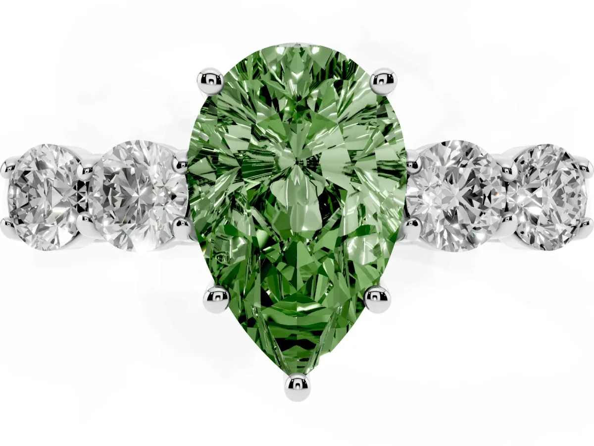 Fancy Green Pear Cut Cut Diamond Five-Stone Prong Set White Gold Ring Platinum