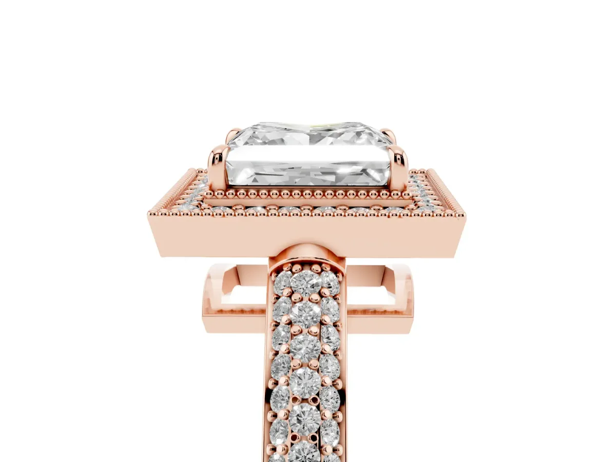 Princess Cut Cut Halo Diamond Pave Band with Four-Prong Setting Rose gold