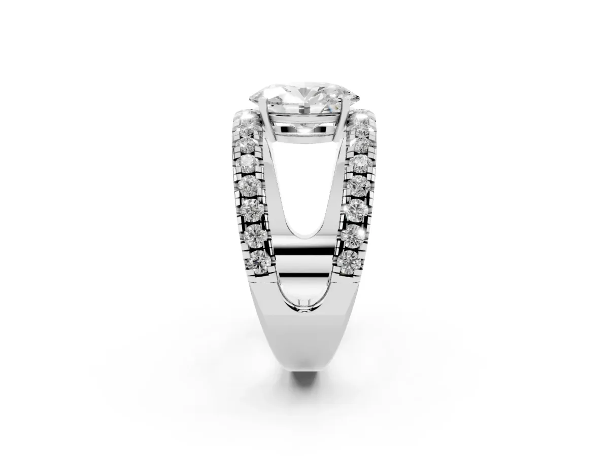 Oval Cut Solitaire Split Shank Pave Diamond Ring Platinum
