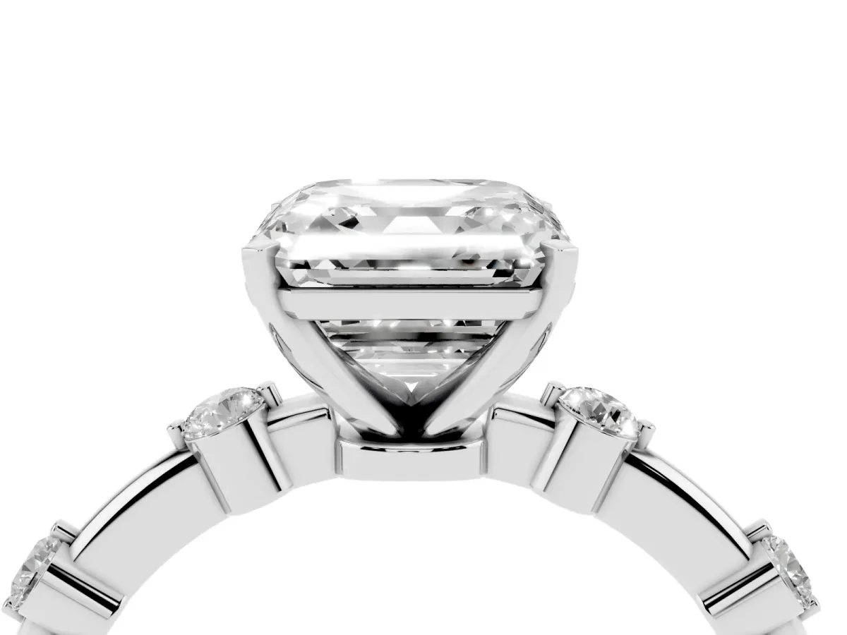 Asscher Cut Solitaire Diamond Ring with Bezel Set Side Stones and Prong Setting Platinum