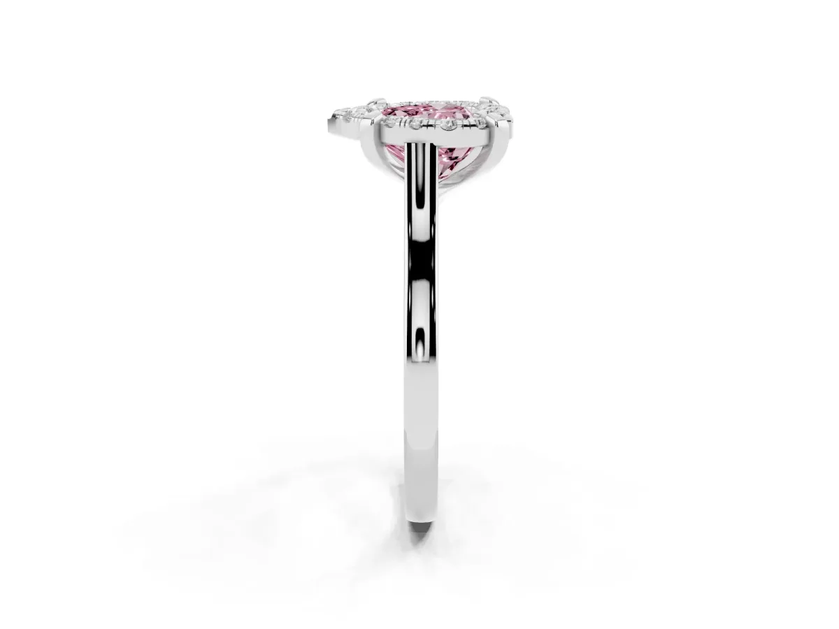 Fancy Pink Heart Cut Diamond Cluster Halo Solitaire with Four-Prong Setting Silver