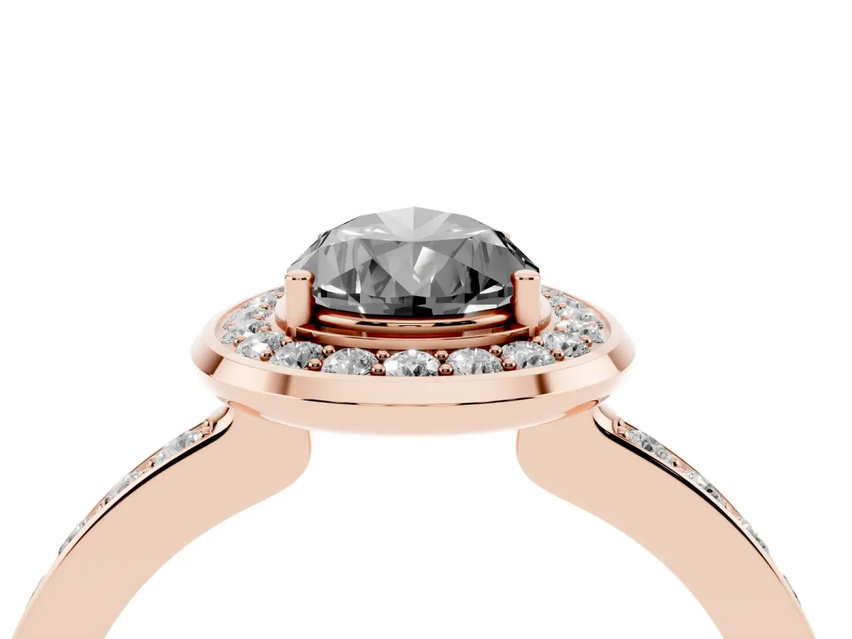 Fancy Black Pear Cut Diamond Halo Ring with Bezel Frame and Pavé Band Rose gold