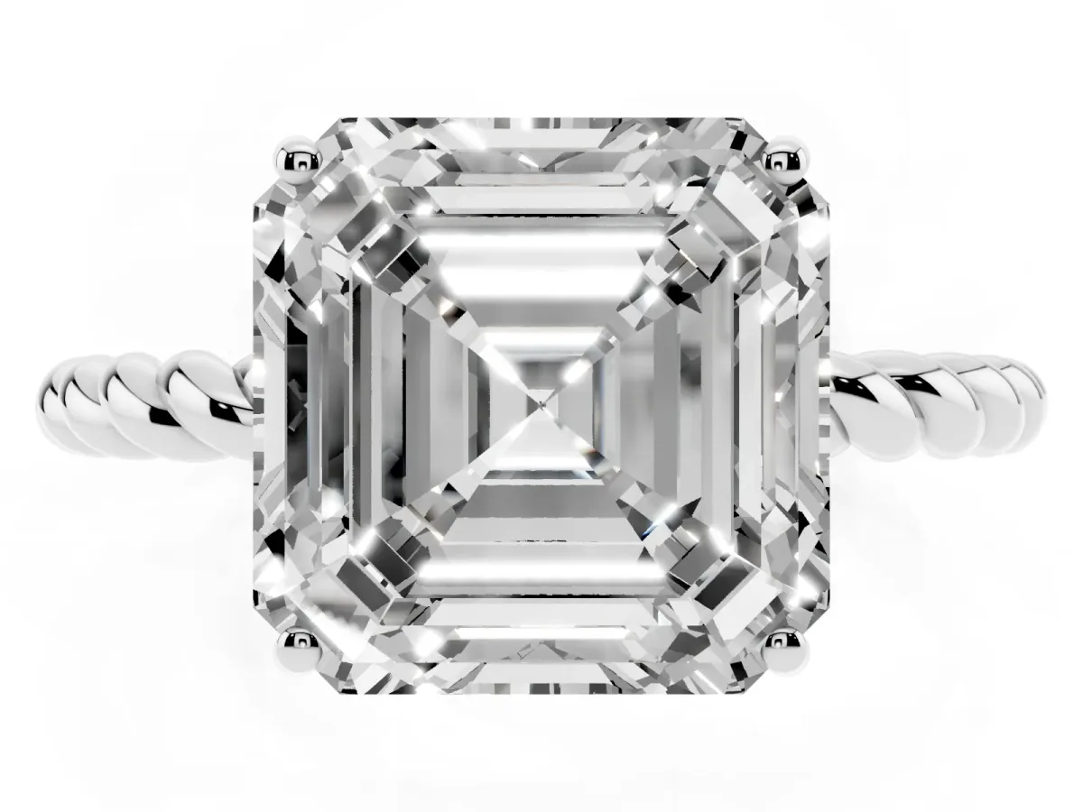 Asscher Cut Solitaire Twisted Band 4-Prong Ring Silver