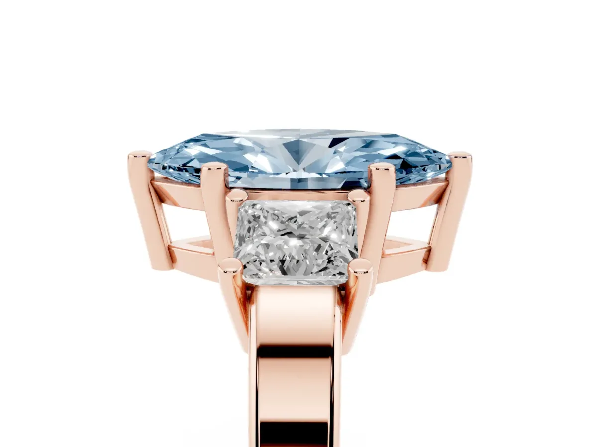 Fancy Blue Three-Stone Marquise Cut Cut Solitaire Ring with Prong Setting Rose gold