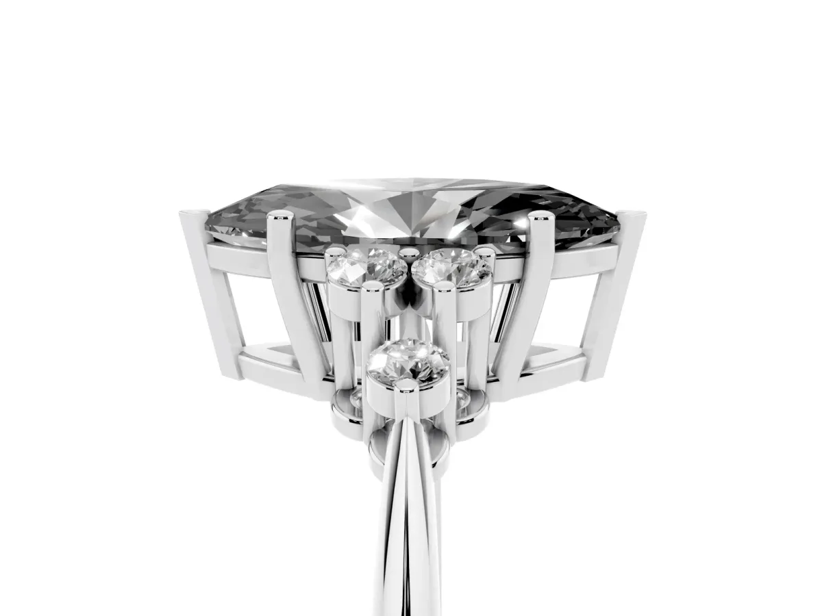 Fancy Black Marquise Cut Cut Diamond Cluster Ring with Solitaire Band and Four-Prong Setting Silver